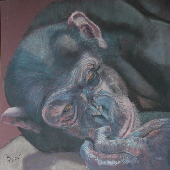 Painting titled "Le penseur 1 . Chim…" by Catherine Costet (Lccat), Original Artwork, Pastel