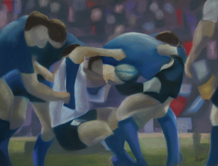 Painting titled "Rugby Scrum 1" by Catherine Costet (Lccat), Original Artwork, Pastel