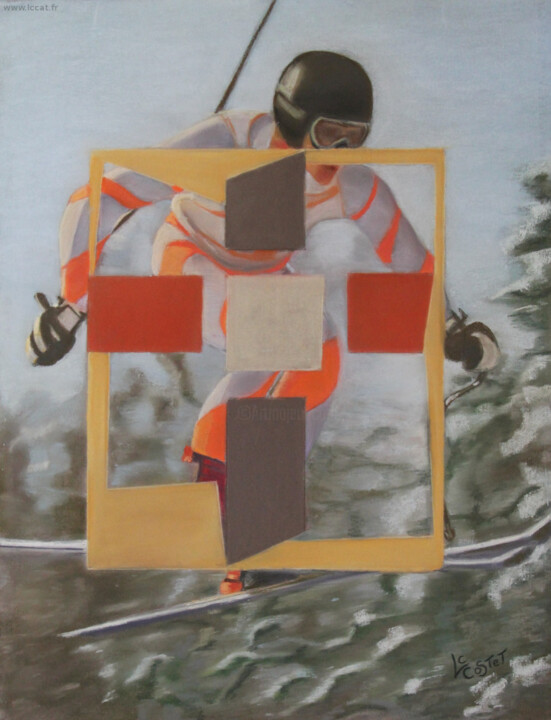 Painting titled "Ski" by Catherine Costet (Lccat), Original Artwork, Pastel