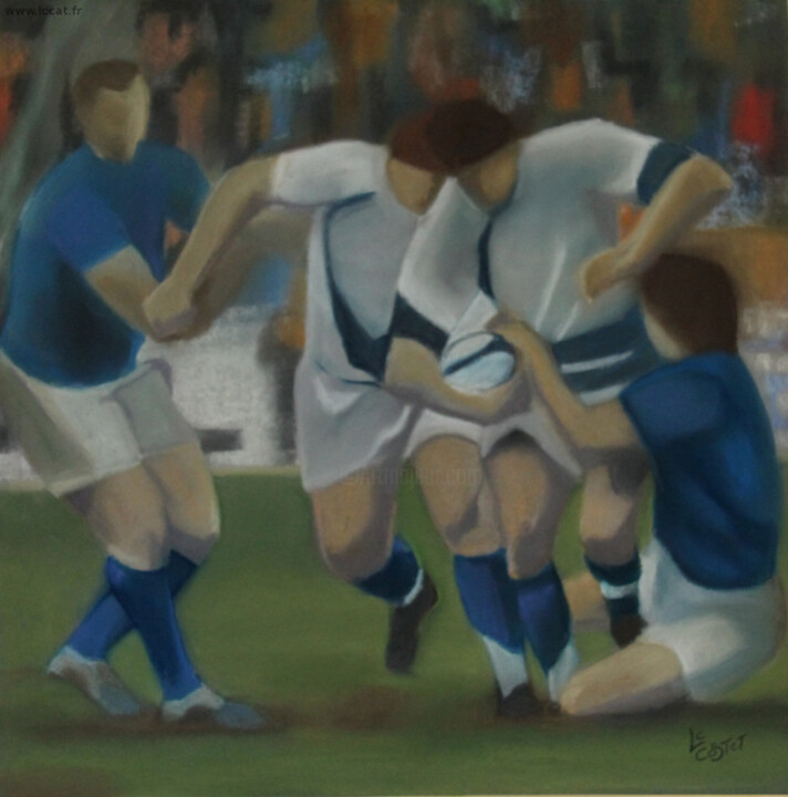 Schilderij getiteld "Rugby Scrum 3" door Catherine Costet (Lccat), Origineel Kunstwerk, Pastel