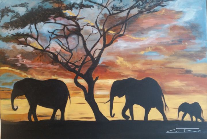 Peinture intitulée "les-elephants.jpg" par Catherine Degrenne, Œuvre d'art originale