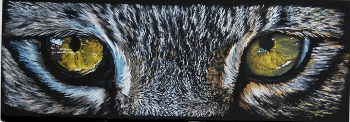 Painting titled "regard-de-lynx.png" by Catherine Digue - Turpin, Original Artwork, Gouache