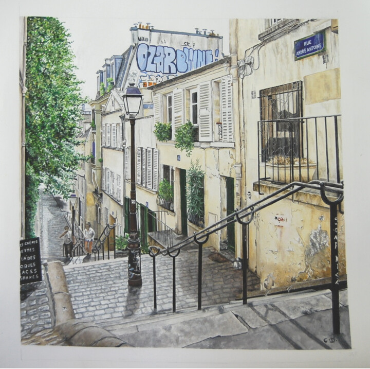 Painting titled "rue André Antoine X…" by Catherine Digue - Turpin, Original Artwork, Gouache