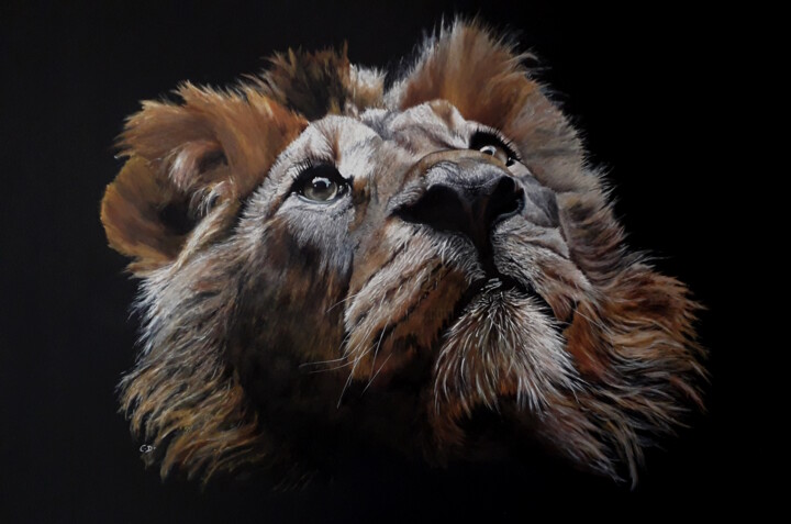 Peinture intitulée "le lion" par Catherine Digue - Turpin, Œuvre d'art originale, Gouache