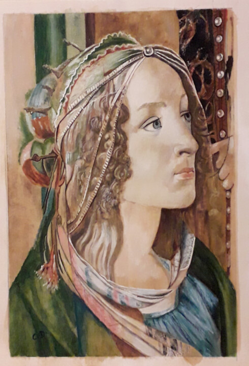 Peinture intitulée "ste Catherine" par Catherine Digue - Turpin, Œuvre d'art originale, Gouache