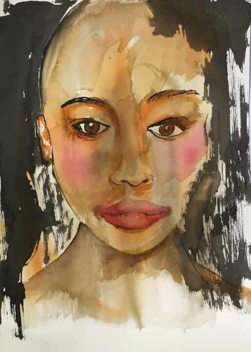 Dessin intitulée ""visage de femme su…" par Catherine Drouin-Goutal, Œuvre d'art originale, Encre