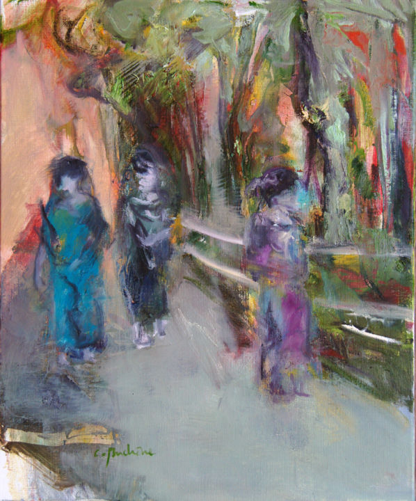 Painting titled "Dans arashiyama" by Catherine Duchêne, Original Artwork, Oil