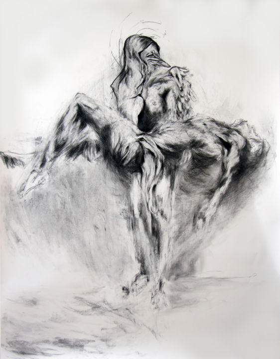 Drawing titled "Le Rapt" by Catherine Duchêne, Original Artwork, Charcoal