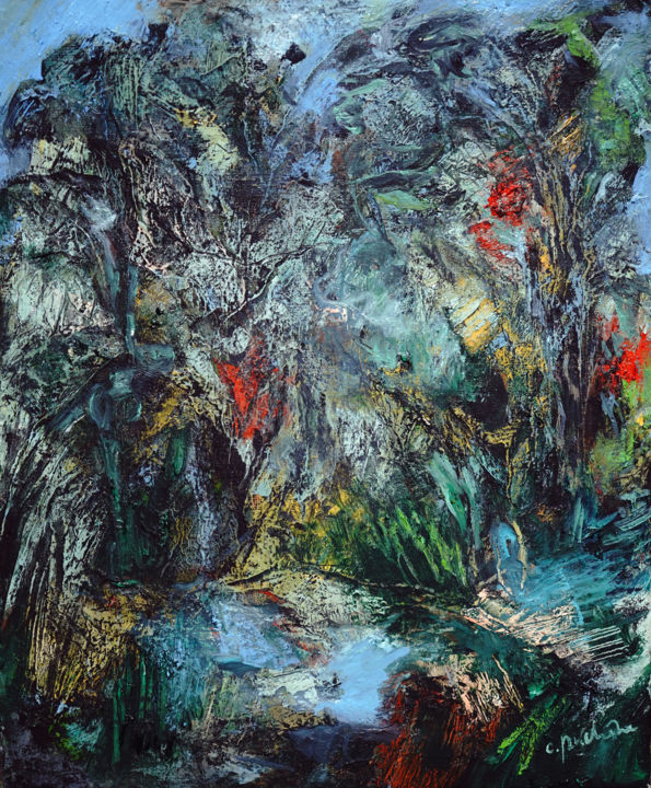 Peinture intitulée "Dans les bois" par Catherine Duchêne, Œuvre d'art originale, Huile