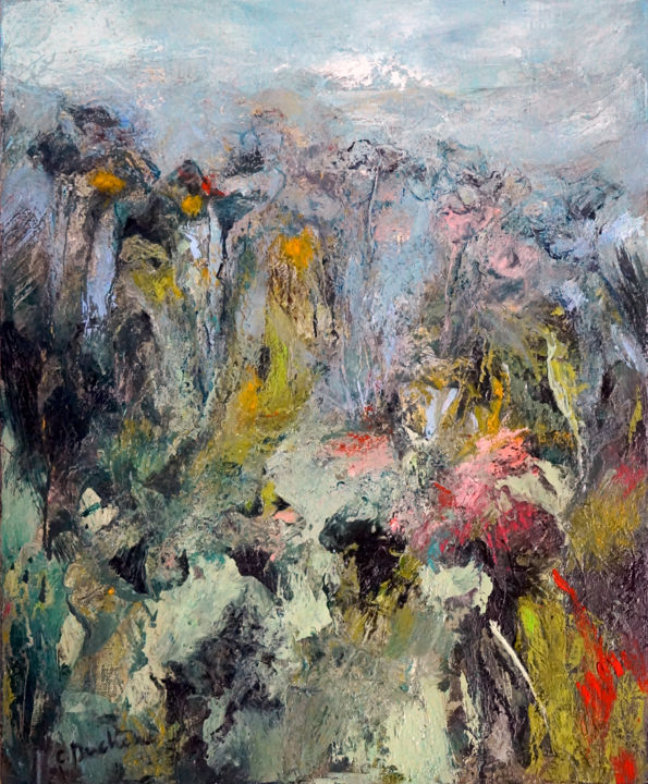 Painting titled "Souviens-toi l'été…" by Catherine Duchêne, Original Artwork, Oil Mounted on Wood Stretcher frame