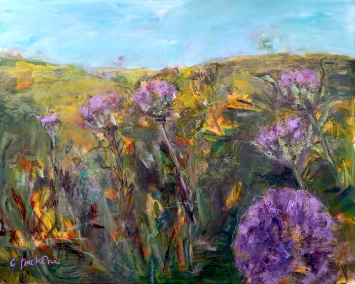 Painting titled "LES FLEURS D'ARTICH…" by Catherine Duchêne, Original Artwork, Oil