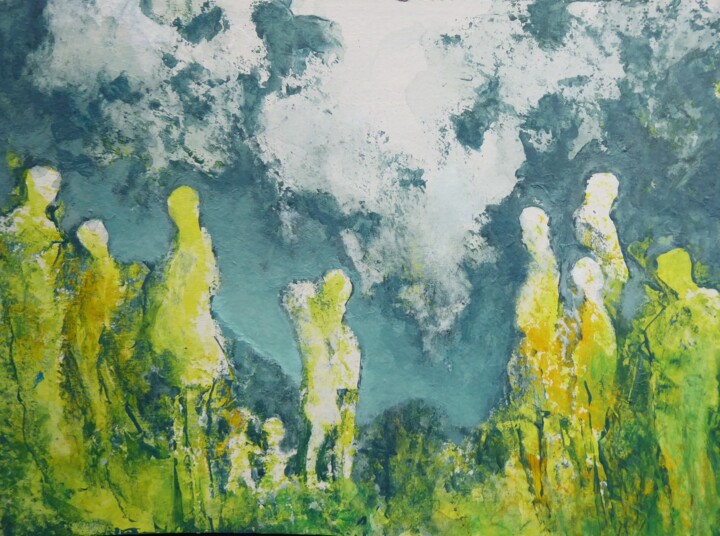 Malarstwo zatytułowany „Ciel d'orage” autorstwa Catherine Dufrene (Katy), Oryginalna praca, Akryl Zamontowany na Panel drewn…