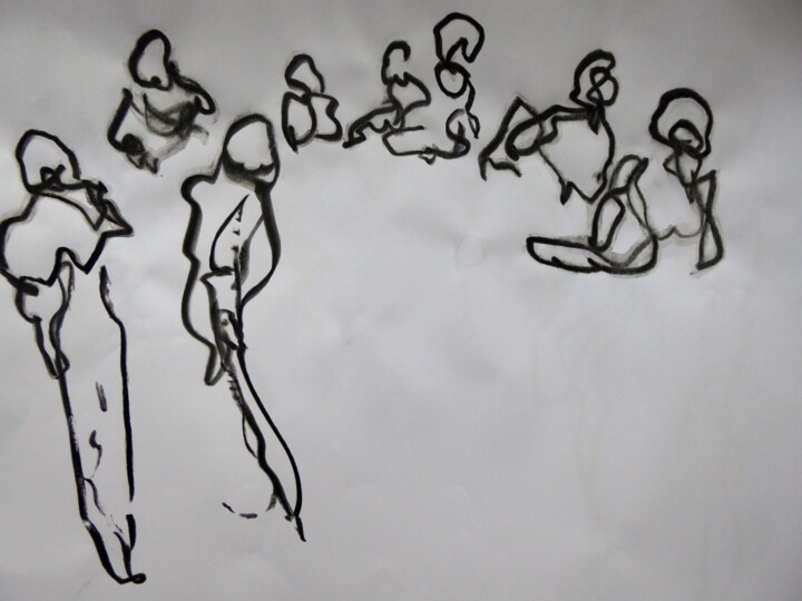 Dessin intitulée "Danseurs en répétit…" par Catherine Dufrene (Katy), Œuvre d'art originale