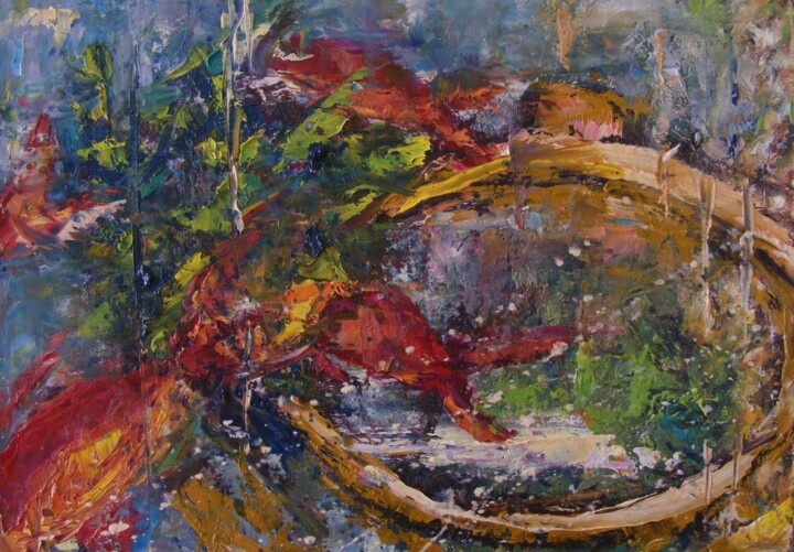Painting titled "Les poissons rouge…" by Catherine Dufrene (Katy), Original Artwork, Oil