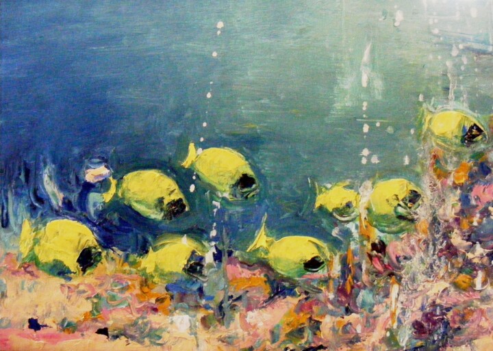 Malerei mit dem Titel "Papillons jaunes" von Catherine Dufrene (Katy), Original-Kunstwerk, Öl