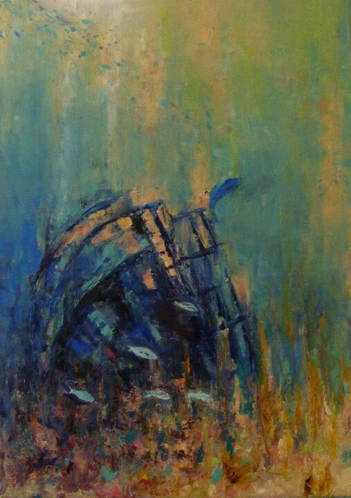 Peinture intitulée "L'épave" par Catherine Dufrene (Katy), Œuvre d'art originale, Huile
