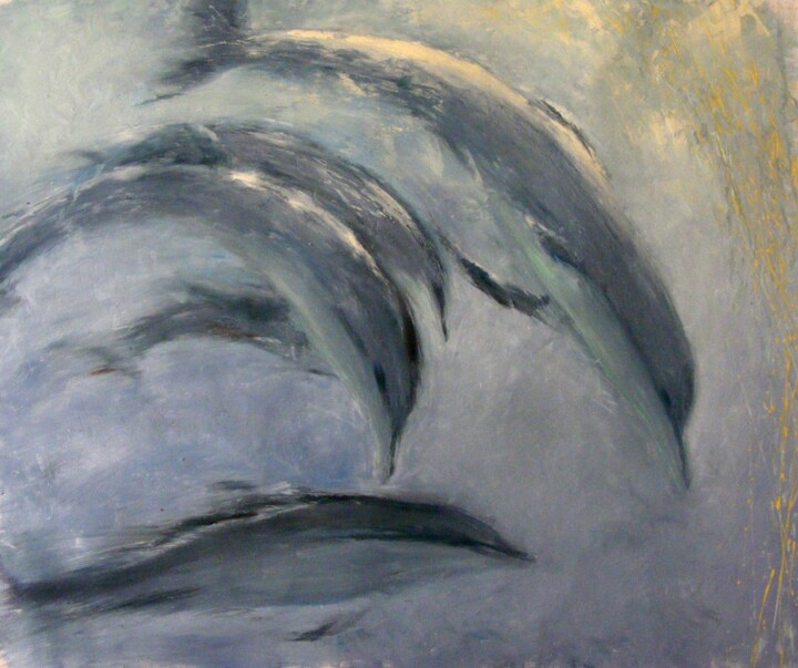 Painting titled "les dauphins" by Catherine Dufrene (Katy), Original Artwork, Oil