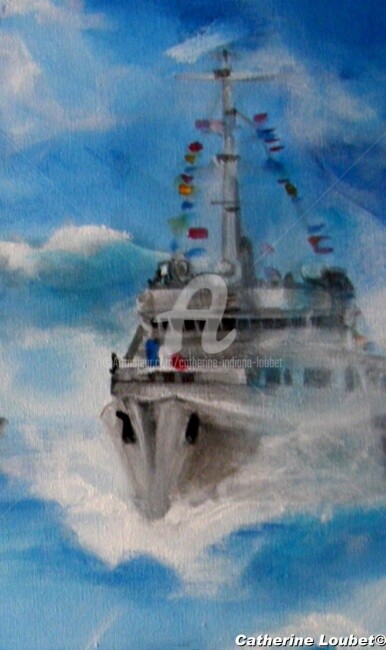 Painting titled "Marine Nationale dé…" by Catherine Indiana Loubet, Original Artwork, Oil