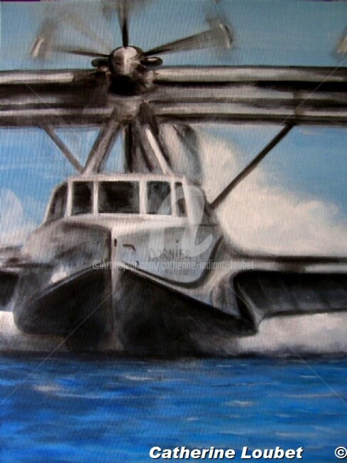「Hydravion Dornier」というタイトルの絵画 Catherine Indiana Loubetによって, オリジナルのアートワーク, オイル