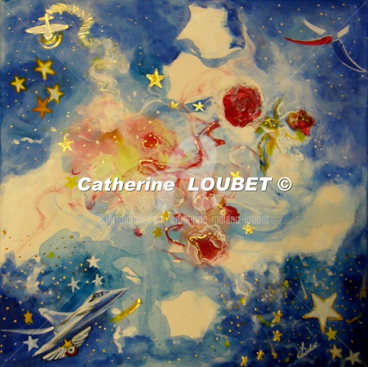 Painting titled "Création de Foulards" by Catherine Indiana Loubet, Original Artwork, Oil