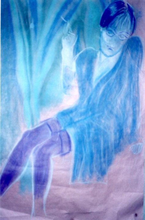 Peinture intitulée "la fumeuse bleue" par Catherine Lacroix, Œuvre d'art originale