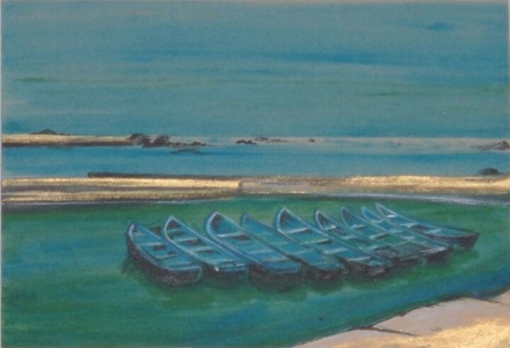 Pintura titulada "Barques bleus à Ess…" por Catherine Lacroix, Obra de arte original