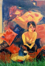 Pittura intitolato "L'amie au salon" da Catherine Lacroix, Opera d'arte originale, Acrilico