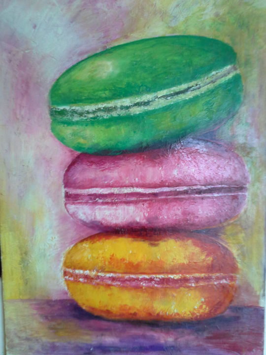 Peinture intitulée "Les macarons" par Catherine Largenton, Œuvre d'art originale, Huile