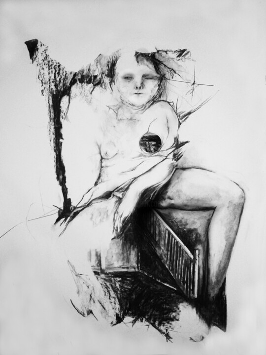 Рисунок под названием "White Scale.jpg" - Catherine Le Carrer, Подлинное произведение искусства, Древесный уголь