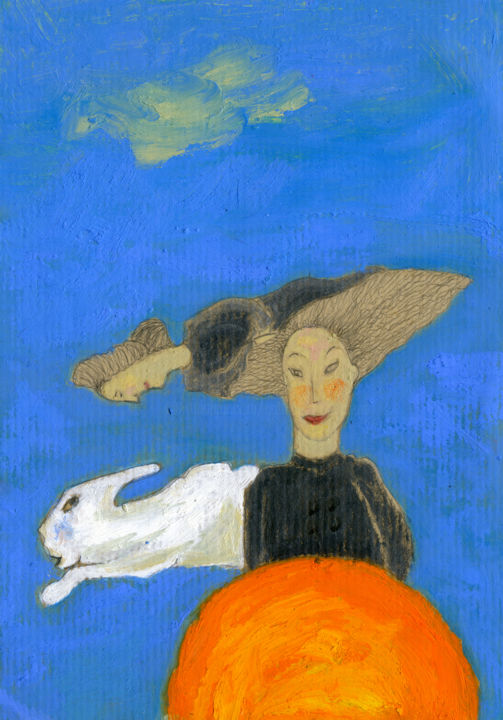 Peinture intitulée "mon lapin" par Catherine Maddens, Œuvre d'art originale, Huile