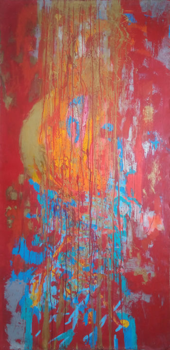 Painting titled "Energie Rouge" by Catherine Maddens, Original Artwork, Acrylic