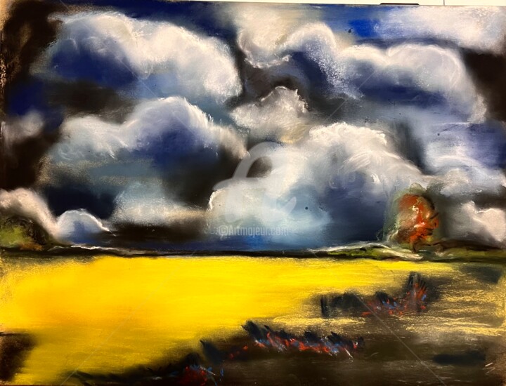 Dessin intitulée "paysage d’orage" par Catherine Muguet, Œuvre d'art originale, Pastel Monté sur Carton