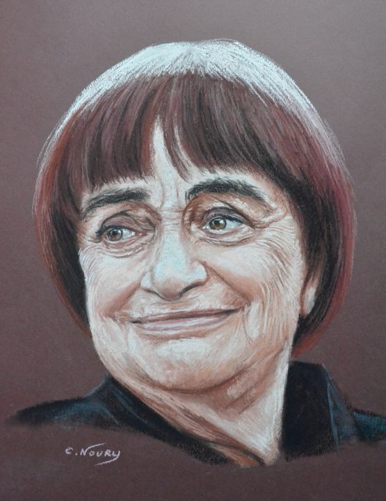 Drawing titled "Agnes Varda" by Andromaque, Original Artwork, Pastel