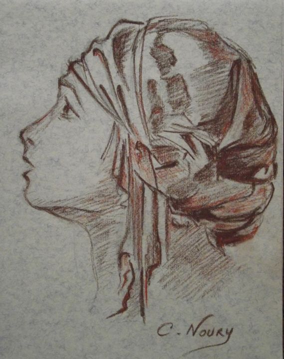 Dessin intitulée "Etude de tête de je…" par Andromaque, Œuvre d'art originale, Autre