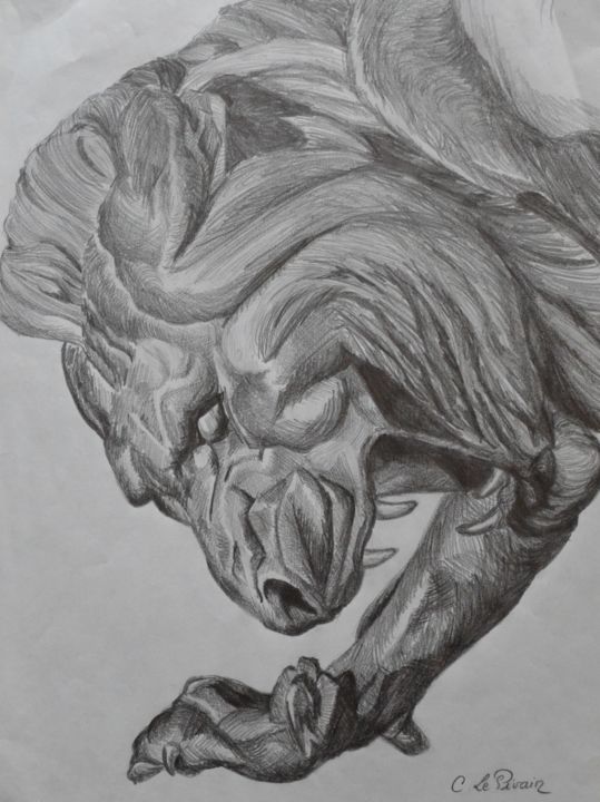 Dessin intitulée "Tête de lion" par Andromaque, Œuvre d'art originale, Graphite