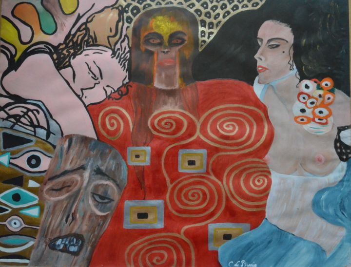 Schilderij getiteld "Hommage à Klimt n°1" door Andromaque, Origineel Kunstwerk, Acryl