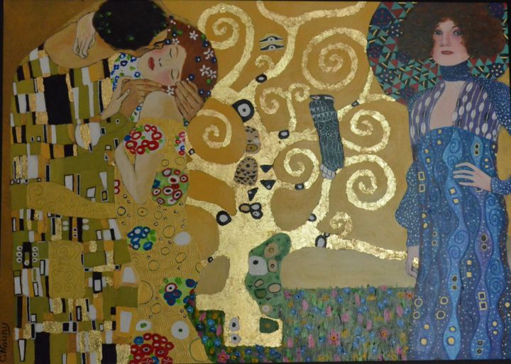 Peinture intitulée "Hommage à Klimt n°2" par Andromaque, Œuvre d'art originale, Acrylique