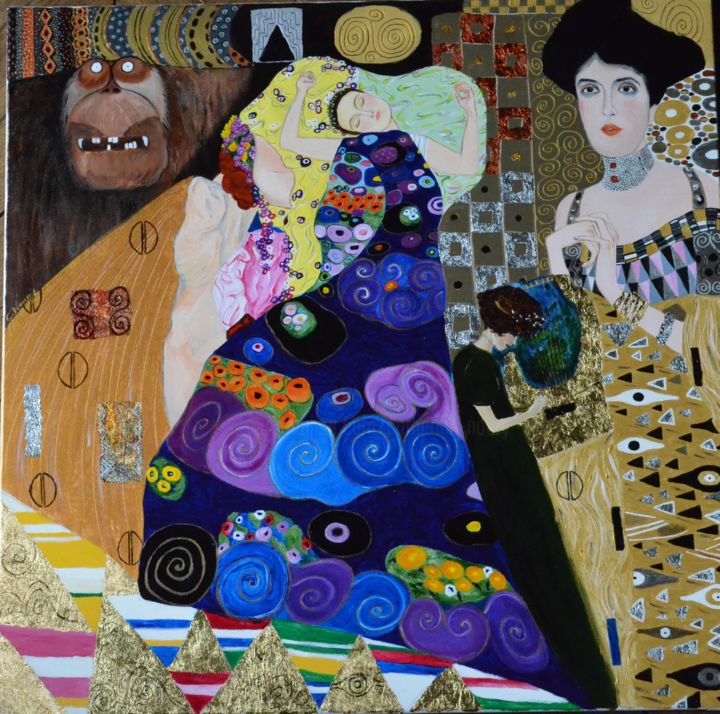 Peinture intitulée "Hommage à Klimt n°3" par Andromaque, Œuvre d'art originale, Acrylique