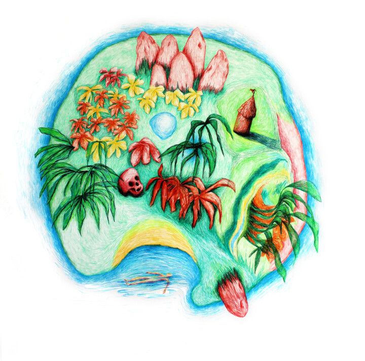 Dessin intitulée "L'île (ou la planch…" par Catherine Pouplain, Œuvre d'art originale, Crayon