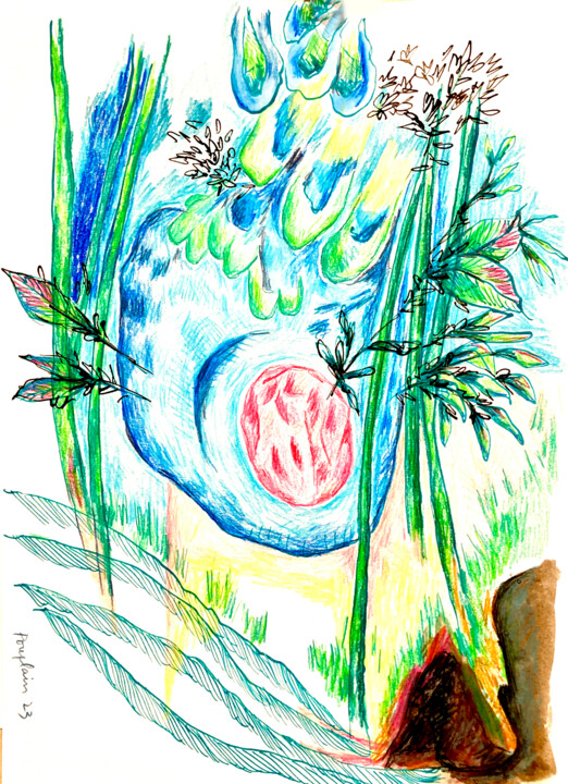 Dessin intitulée "Jardin III" par Catherine Pouplain, Œuvre d'art originale, Crayon
