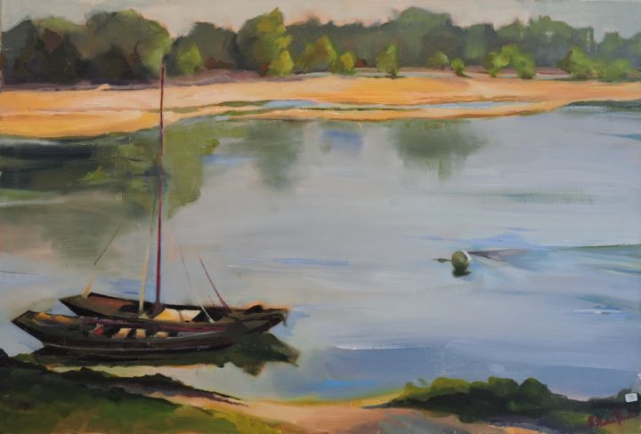 Painting titled "La Loire à Combleux" by Catherine Roch-De Hillerin, Original Artwork