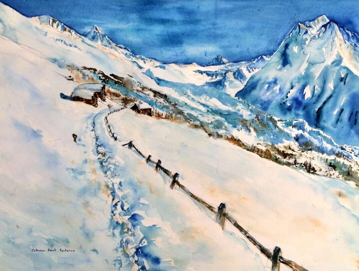 Painting titled "Cotter bleus" by Catherine Saint Fontaine, Original Artwork, Watercolor