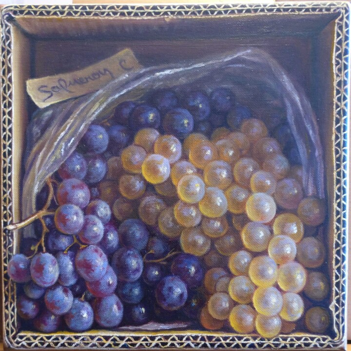 Peinture intitulée "Les raisins" par Catherine Salmeron, Œuvre d'art originale, Huile Monté sur Châssis en bois