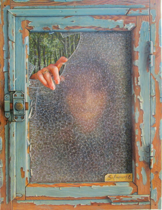 Peinture intitulée "Derrière la fenetre" par Catherine Salmeron, Œuvre d'art originale, Huile