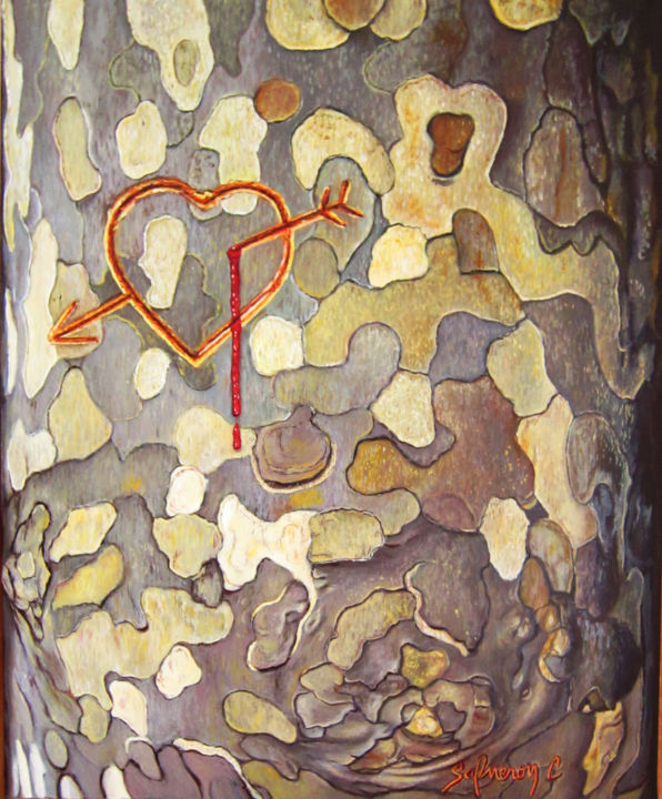 Peinture intitulée "Coeur de platane" par Catherine Salmeron, Œuvre d'art originale, Huile