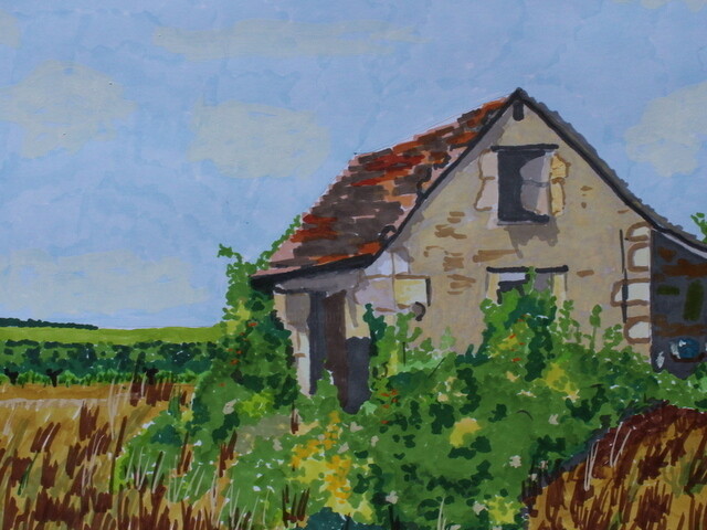 Drawing titled "loge-de-vigne-3.jpg" by Catherine Souet Bottiau, Original Artwork, Marker