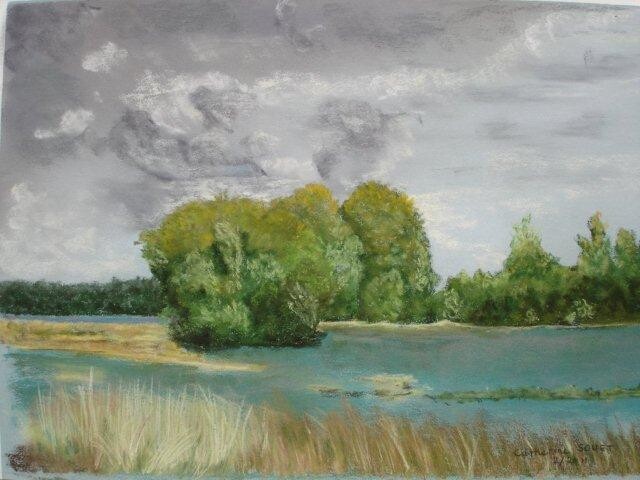 Painting titled "la Loire au fil de…" by Catherine Souet Bottiau, Original Artwork, Pastel