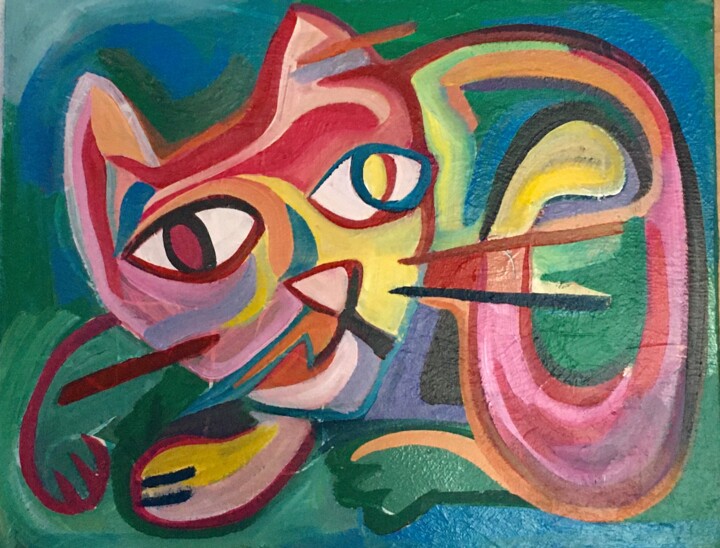 Painting titled "Neon Cat" by Catherine Stroud, Original Artwork, Acrylic
