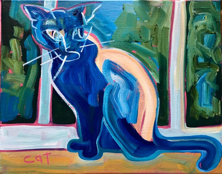 Painting titled "Cat in a Window" by Catherine Stroud, Original Artwork, Acrylic