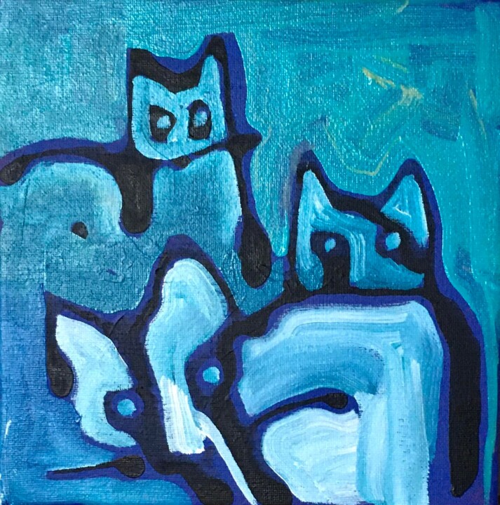 Painting titled "Creepy Cat 1" by Catherine Stroud, Original Artwork, Acrylic